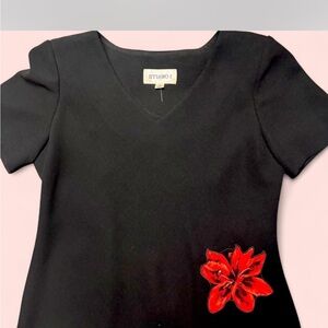 Studio I Black Tee with Red Floral Design